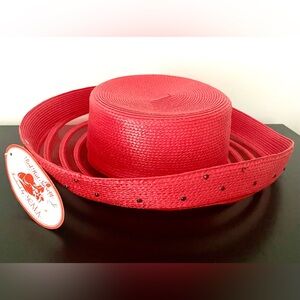 Hat Red Hat Society handmade hat by Scala Dorfman Pacific hot Pinkish Red